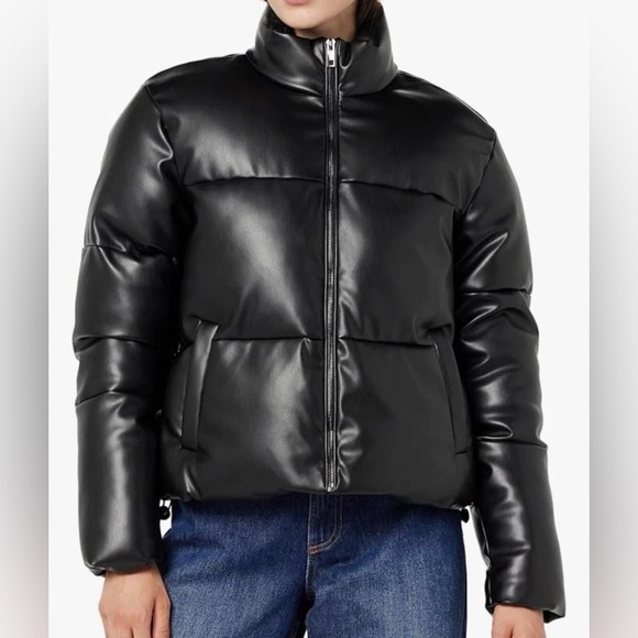 Plus Size Puffer Jacket Black Vegan Leather Fully Lined Pockets Womens 4X NEW - Picture 12 of 16